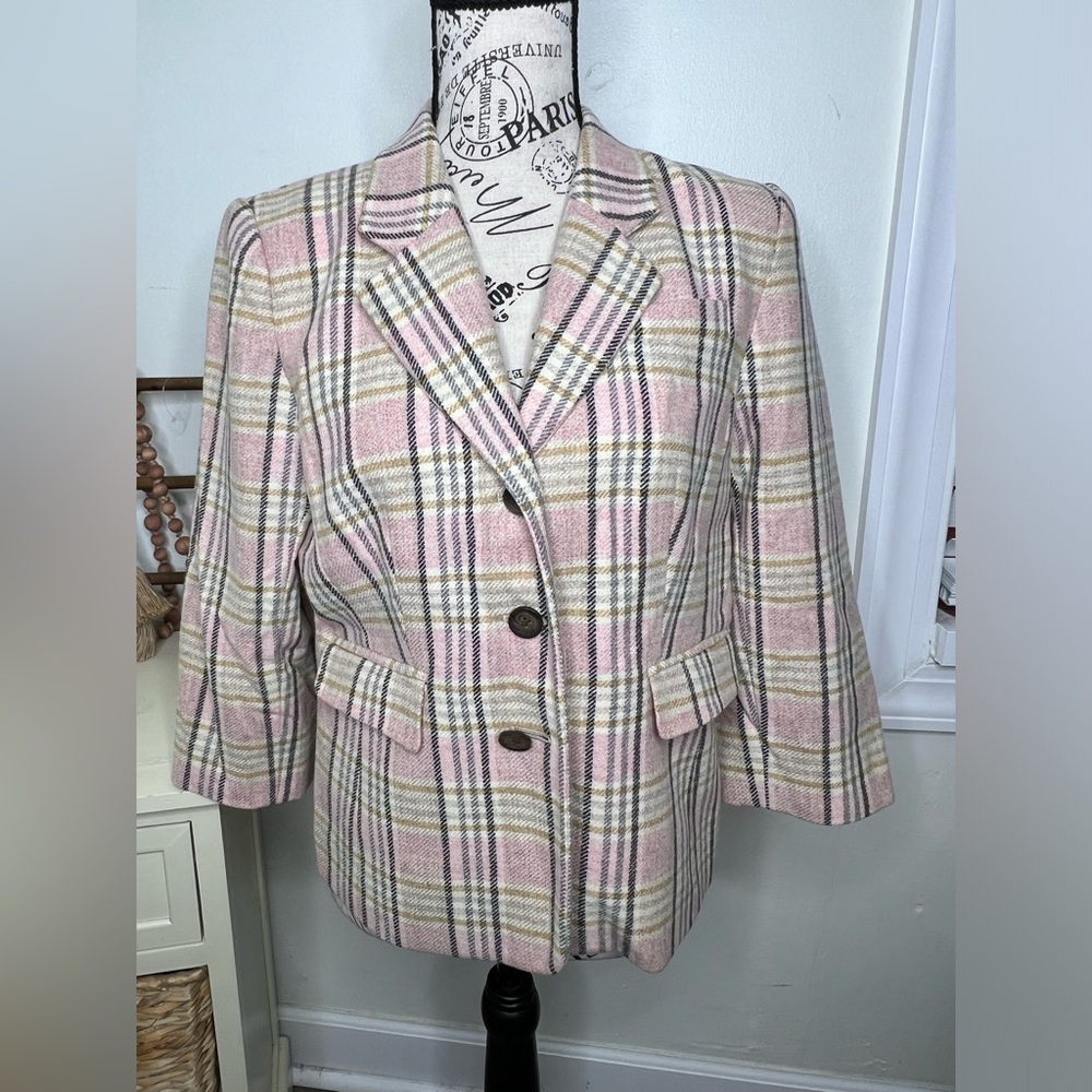 Walter Cream & Pink Plaid 100% Wool & Silk Blazer/Jacket